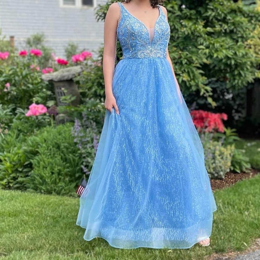 White by Soieblu Elegant Blue Prom Dress